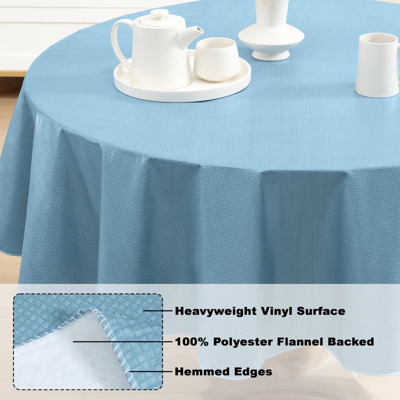 Newbridge Basketweave Vinyl Flannel Backed Tablecloth, 70 Inch Round, Blue, Basket Weave Textured Indoor Outdoor Waterproof Table Cover for Patio, Kitchen, Dining - Image 4